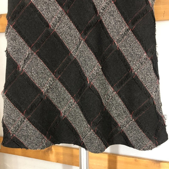 Denver Hayes Diagonal Stripe Patchwork Fringe Midi Dress Black Grey Red Sz 8 - Picture 9 of 15